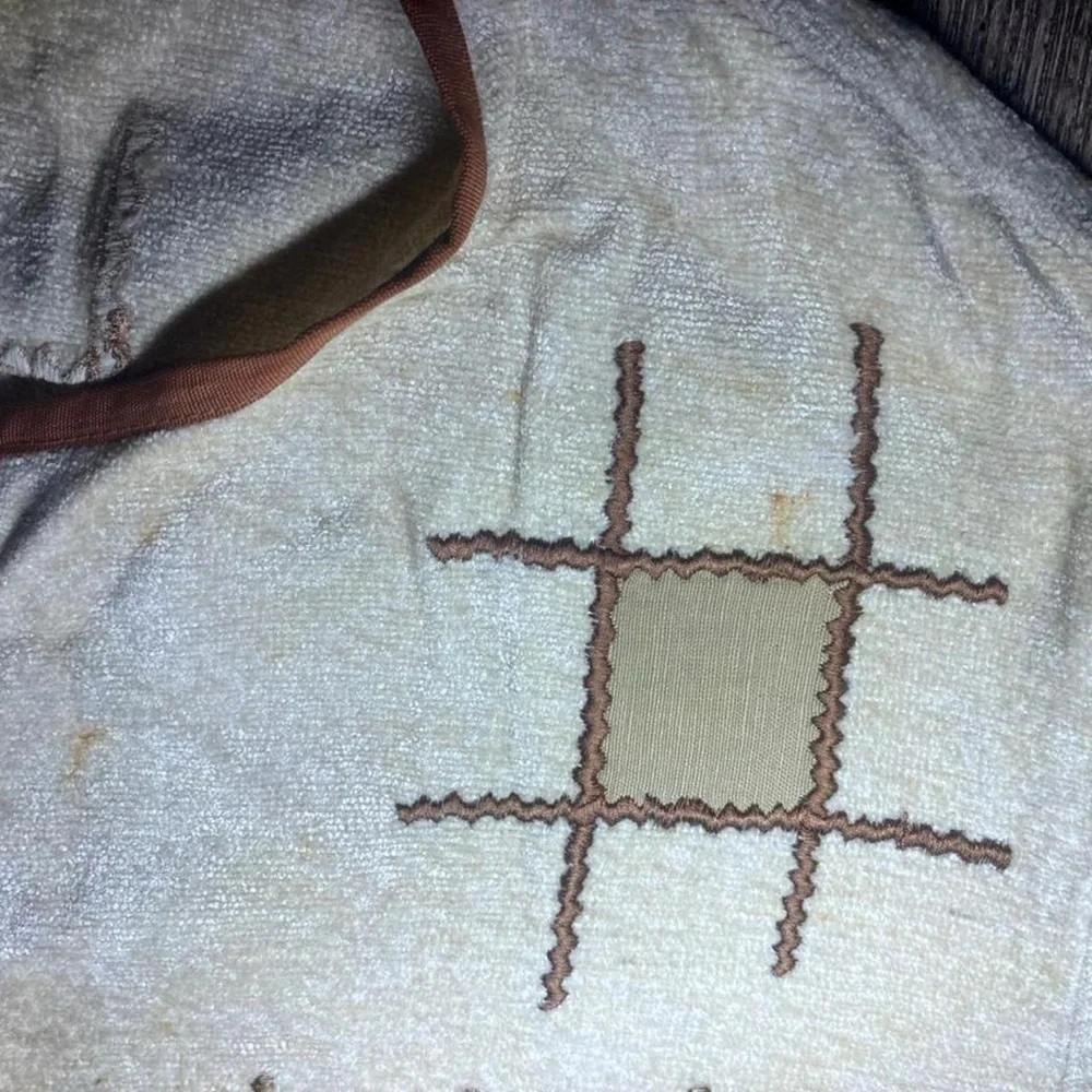 Women’s Cream Patchwork Button-Front Cardigan with Brown Trim